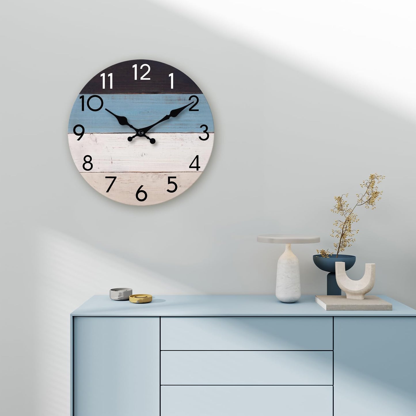 KECYET Wall Clock Silent Non-Ticking Beach Style Clocks Battery Operated Coastal Blue Country Retro Rustic Decorative for Pool Kitchen Bathroom Bedroom Home (8 Inch)