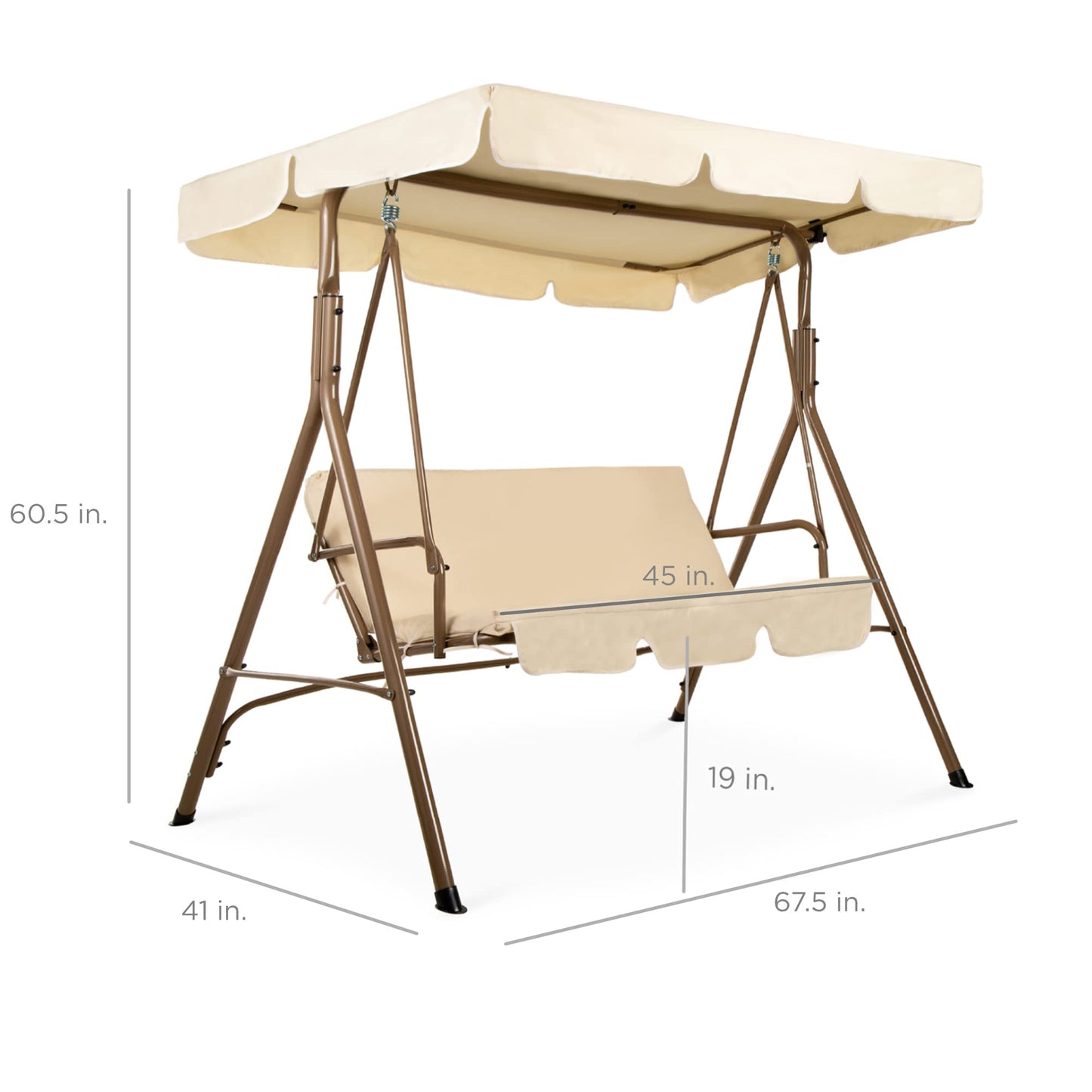 Best Choice Products 2-Person Outdoor Patio Swing Chair, Hanging Glider Porch Bench for Garden, Poolside, Backyard w/Convertible Canopy, Adjustable Shade, Removable Cushions - Beige