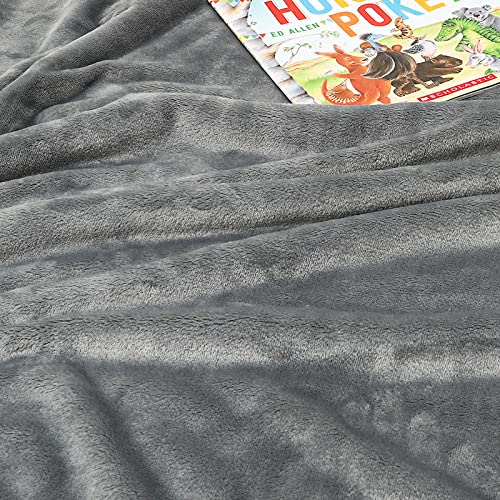 TILLYOU Reversible Plush Sherpa Fleece Kids Blanket for Boys Girls, 50"x60" - Fuzzy Fluffy Warm Throw Blanket for Couch Bed Sofa, Gray