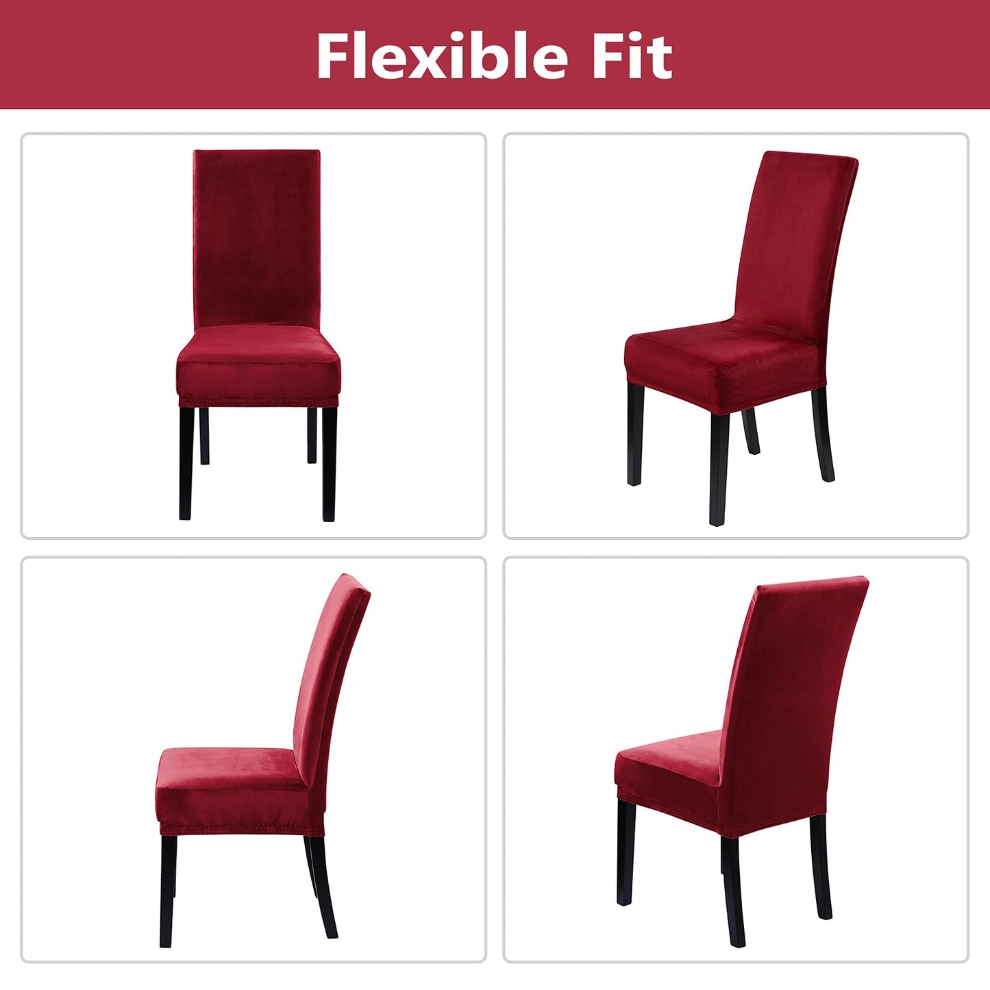 CAROMIO Velvet Chair Covers for Dining Room Set of 4, Soft Stretch Removable Velvet Dining Room Chair Slipcovers Chair Protectors Covers, Wine Red