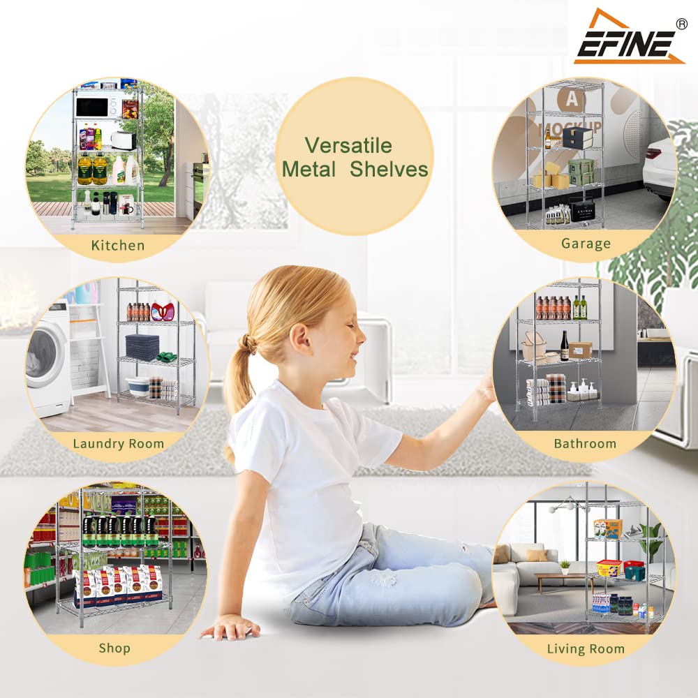 EFINE 2-Pack Chrome 5-Shelf Shelving Unit with 5-Shelf Liners, Adjustable, Metal Wire Shelves, 150lbs Loading Per Shelf, Shelving Units and Storage for Kitchen and Garage (30W x 14D x 60H)
