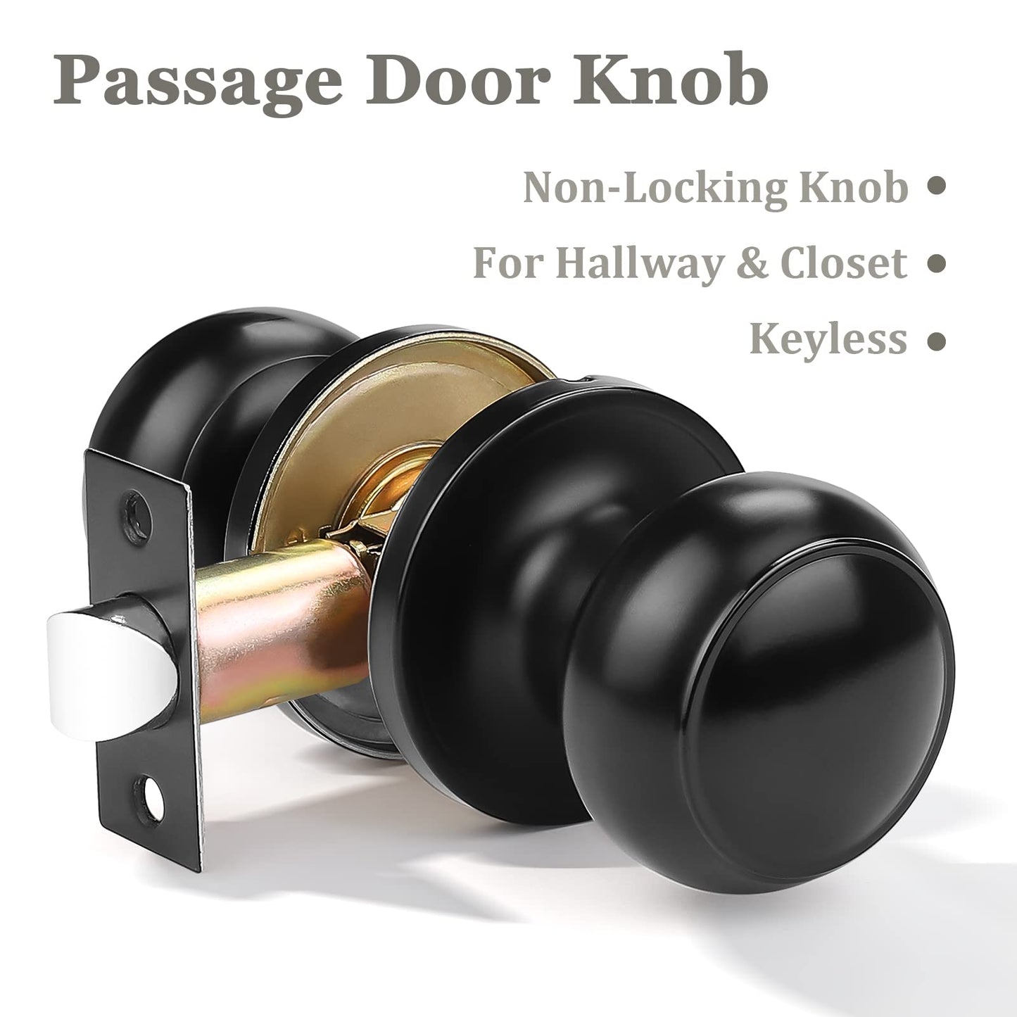 Probrico Round Passage Door Knobs - Black Finish