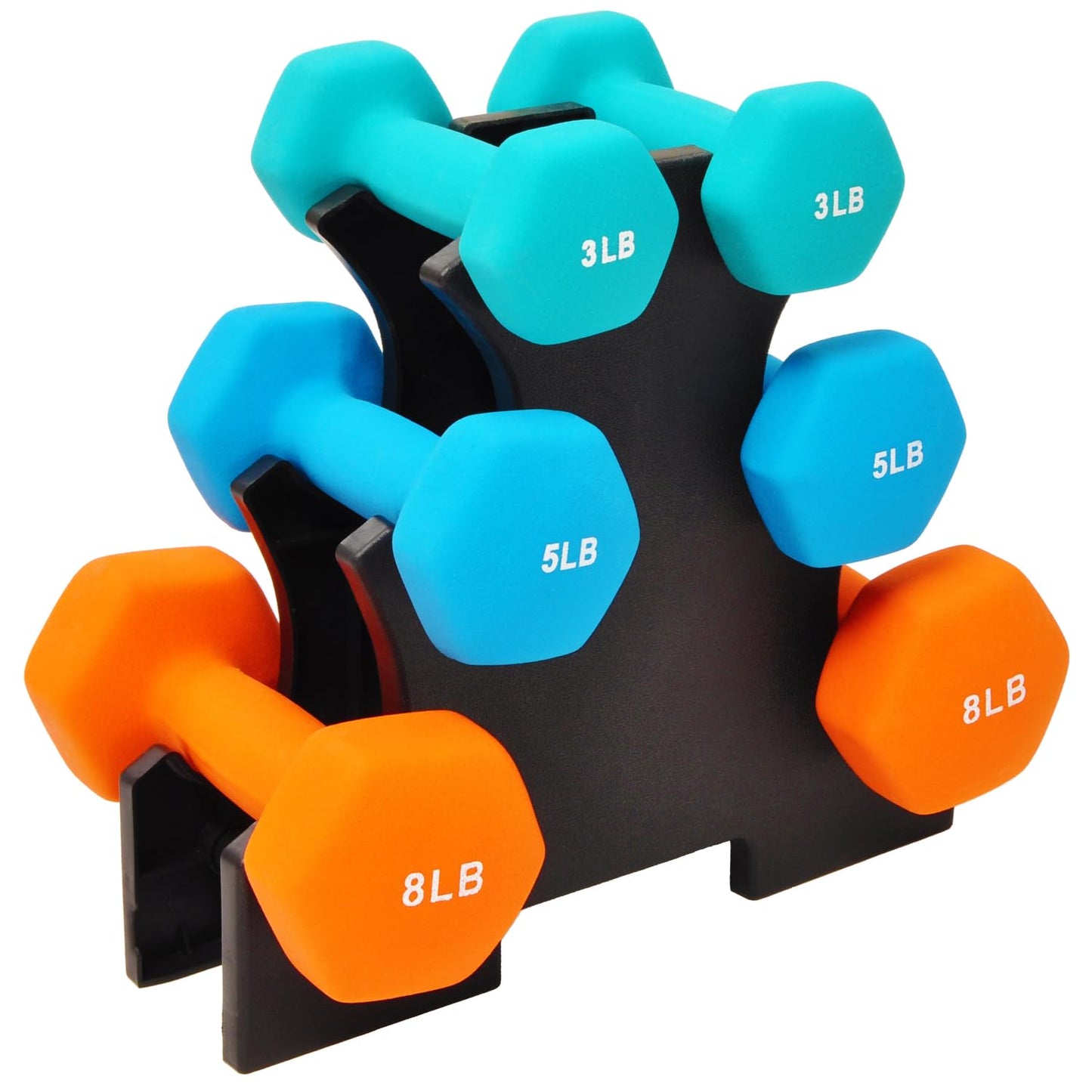 Neoprene Dumbbell Hand Weights Set with Rack