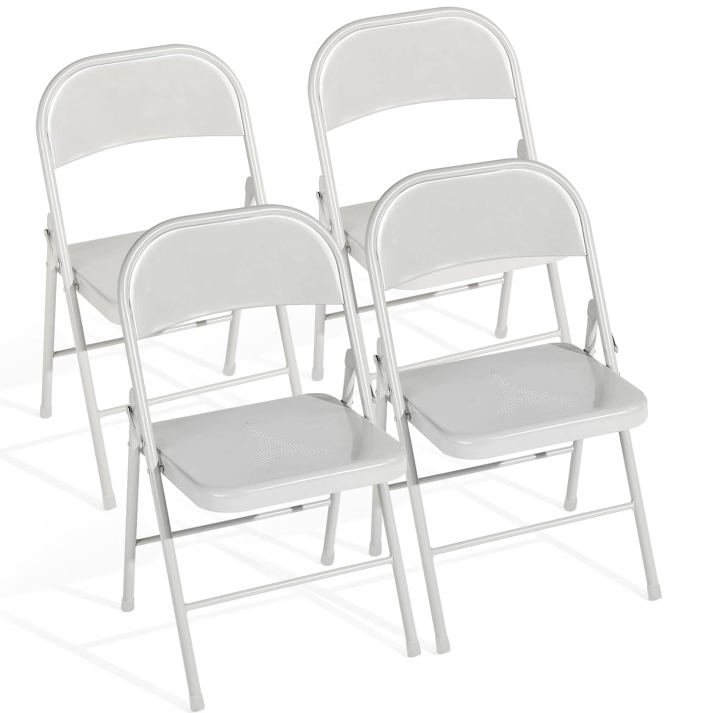 Folding Chairs Set of 4, Metal Stackable Seats