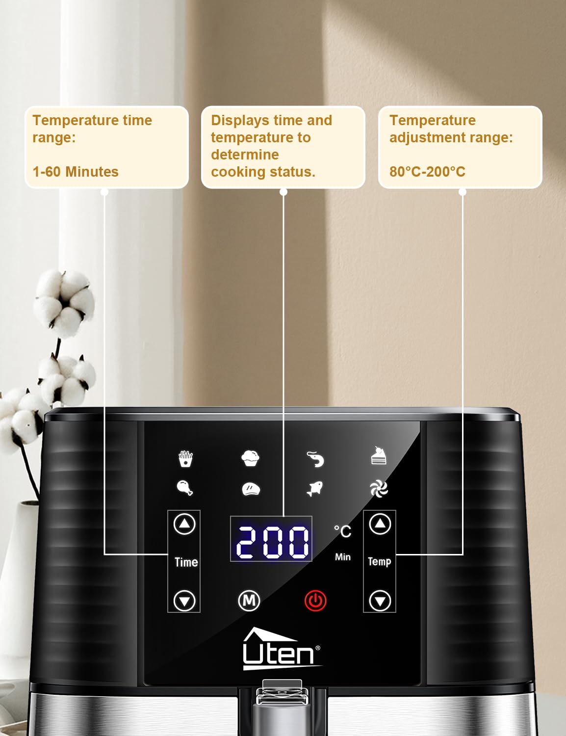 5.5L Uten Electric Air Fryer with Touchscreen