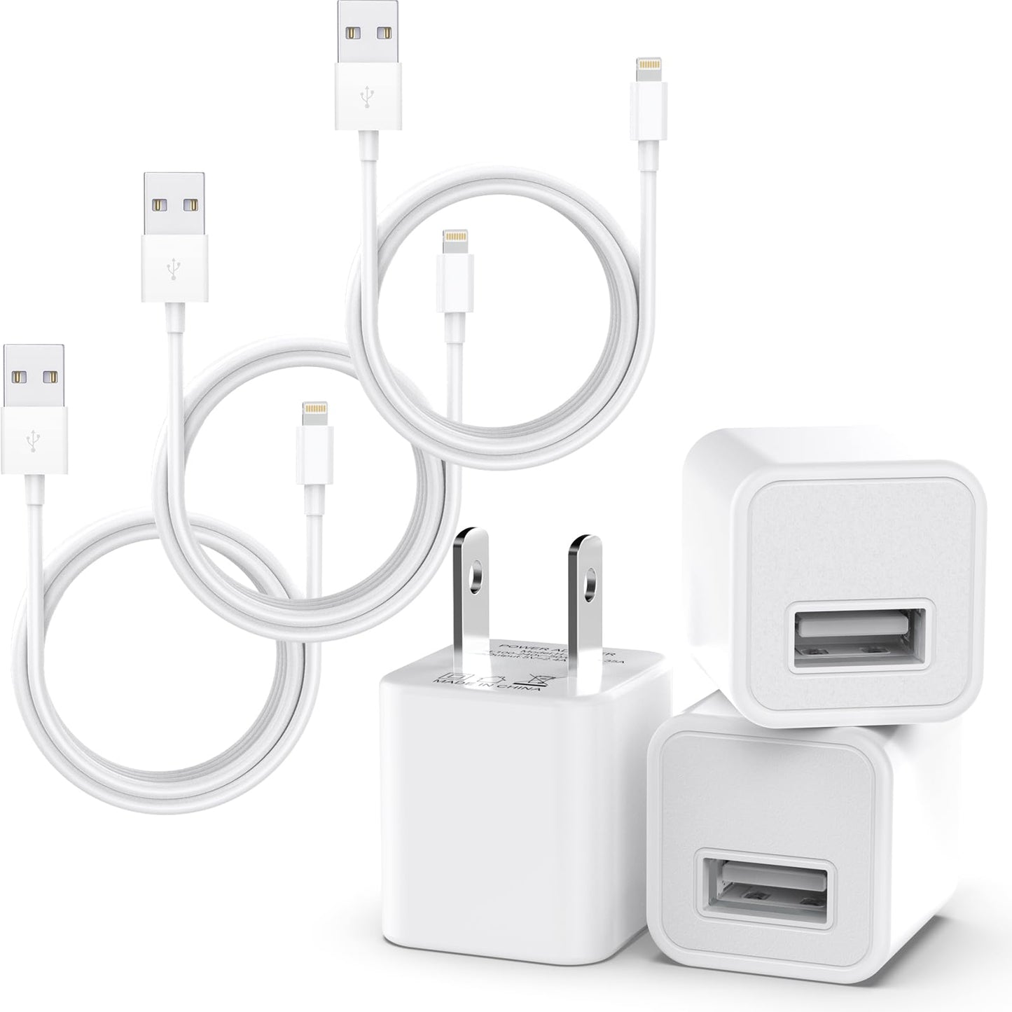 iPhone Charger Cable 3-Pack with Wall Adapter