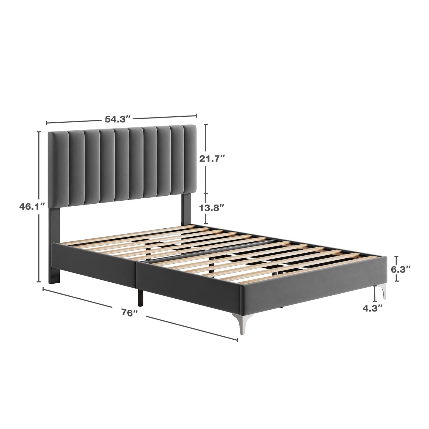 Full Size Velvet Bed Frame with Adjustable Headboard