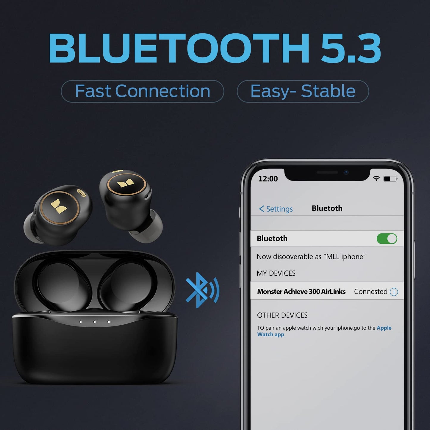 Monster Wireless Earbuds with Touch Control, Bluetooth 5.3