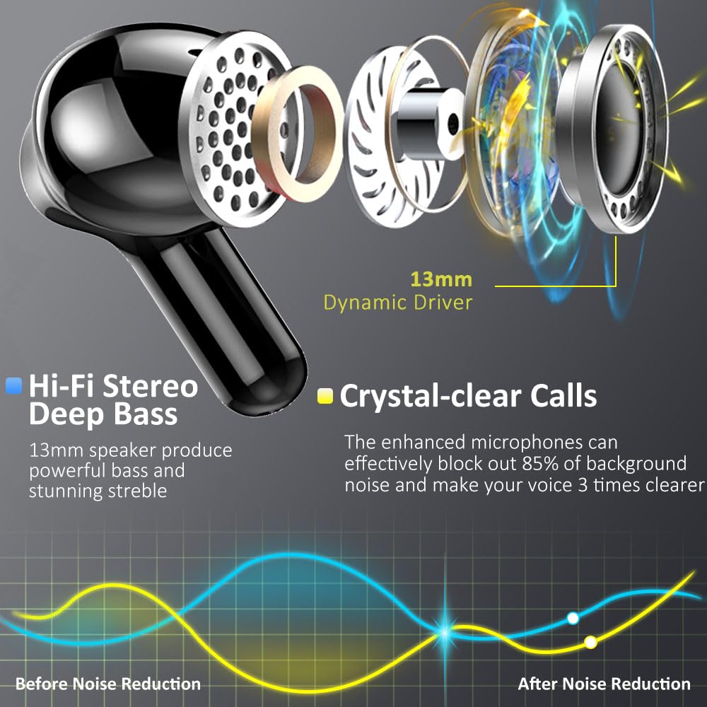 Wireless Earbuds with Noise Cancelling and Bass