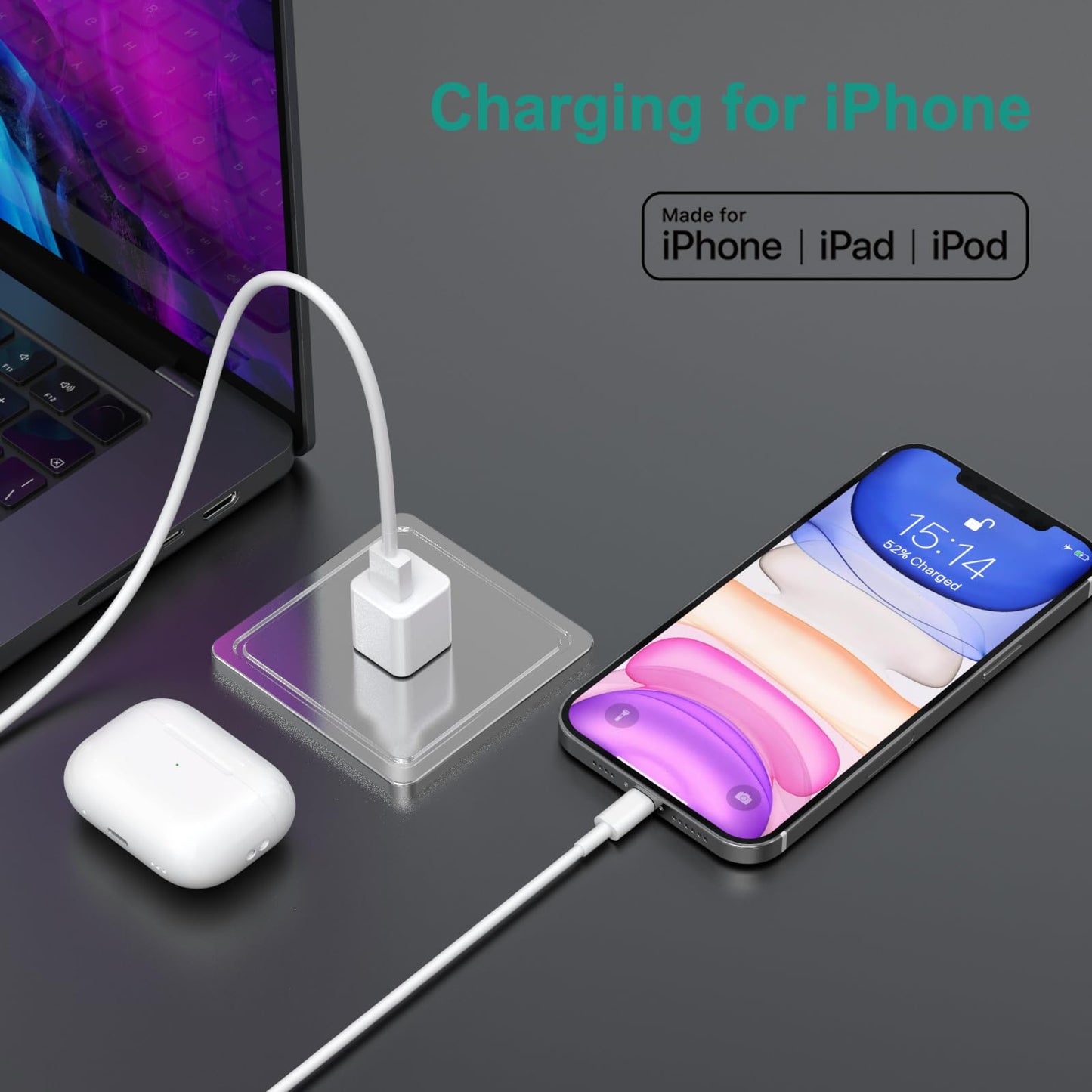 iPhone Charger Cable 3-Pack with Wall Adapter