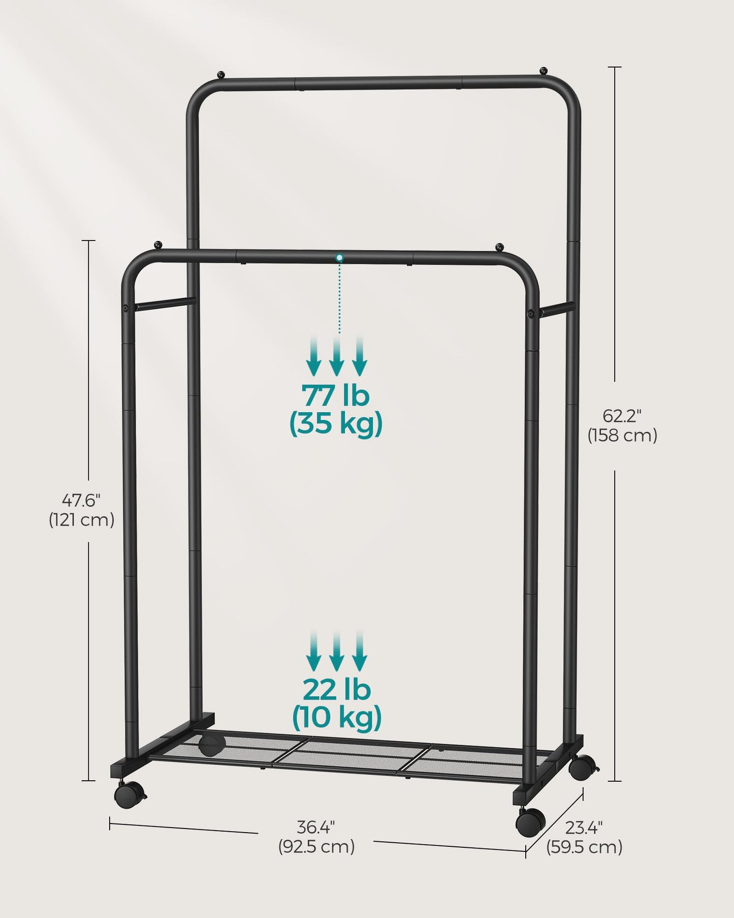 SONGMICS Heavy Duty Clothes Rack with Wheels
