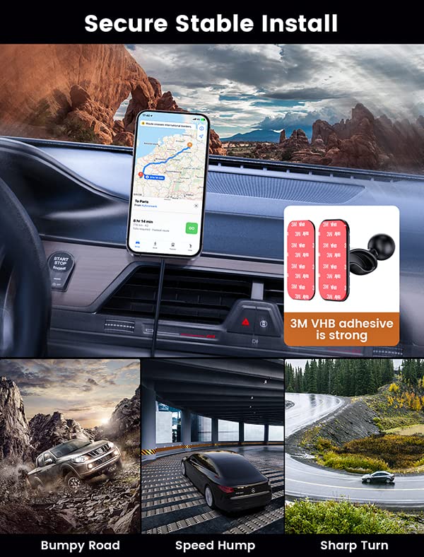 MOKPR for Magsafe Car Mount Charger-15W Wireless Car Charger-Magnetic Car Phone Holder for Dash Air Vent-LED RGB HandsFree Car Mount Fast Car Charger for iPhone 15/14/13/12 Series