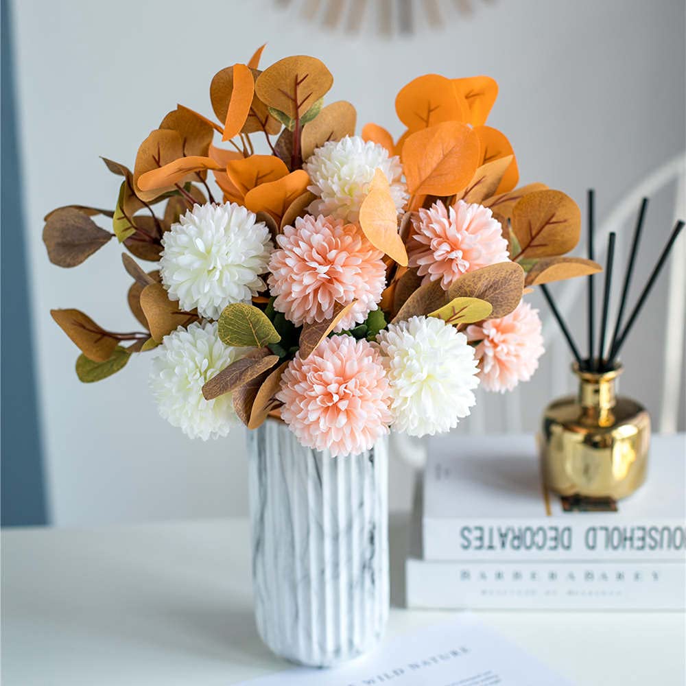 KIRIFLY Artificial Fake Flowers Eucalyptus Stems Plants Leaves Silk Arrangements Wedding Bouquets Decorations Floral Table Centerpieces for Home Kitchen(Champagne White)