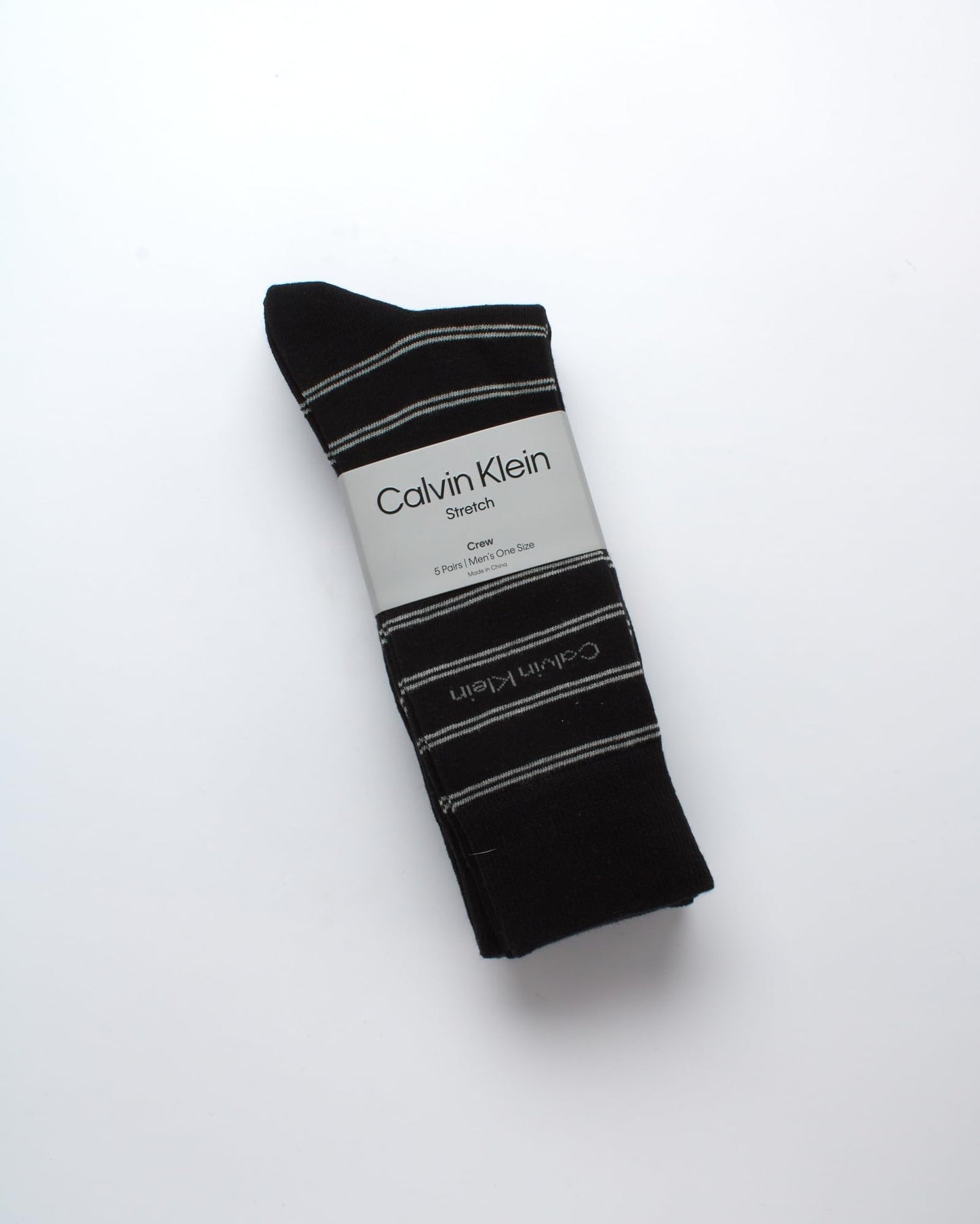 Calvin Klein Men's Dress Socks - 5 Pack Plain and Printed Crew Calf Compression Socks (7-12), Size 7-12, Black Stripe