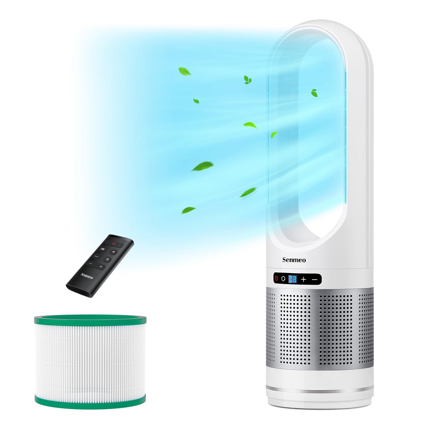 Bladeless Fan for Bedroom, 32" Quiet Tower Fan with Remote, 90ยฐ Oscillating Fan for Indoors with 8 Speeds, 9 Hour Timer, LED Display, Easy to Clean, Portable Standing Fan for Home, Office