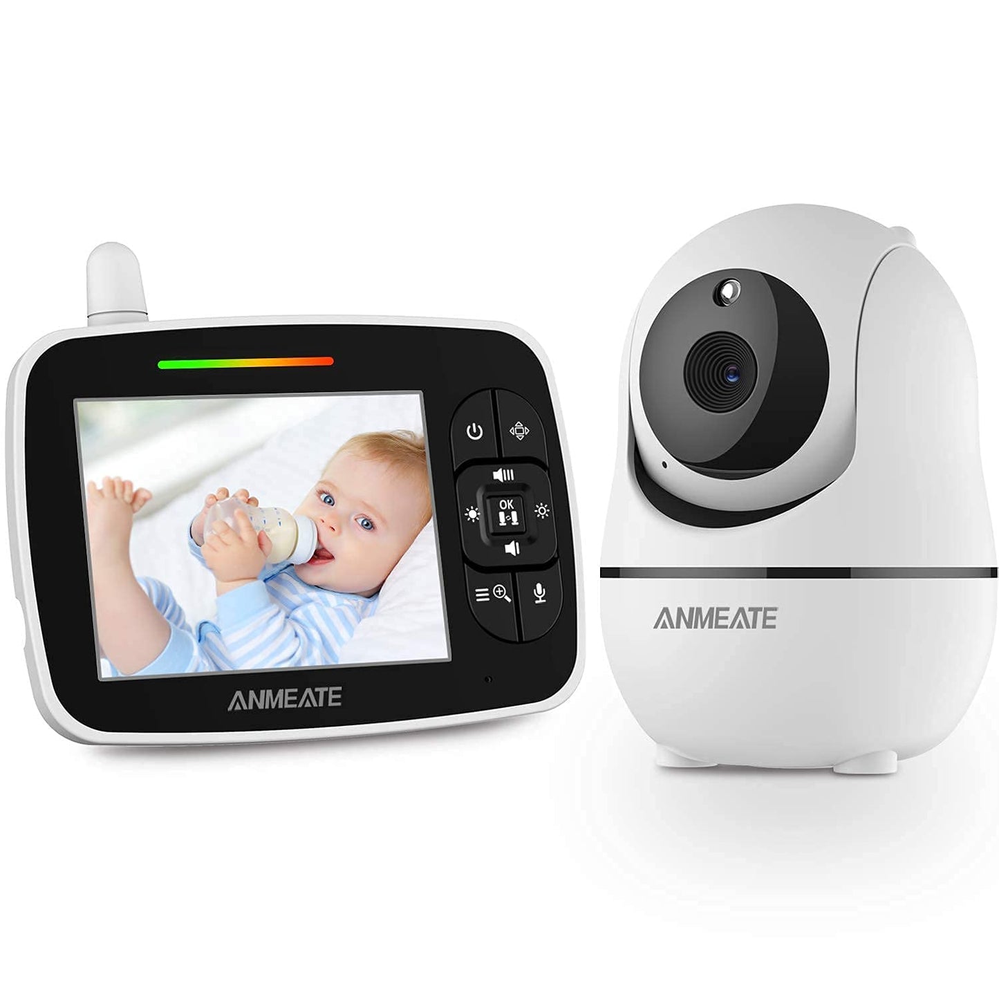 ANMEATE Baby Monitor with Remote Pan-Tilt-Zoom Camera,Large Display Video Baby Monitor with Camera and Audio |Infrared Night Vision |Two Way Talk | Room Temperature| Lullabies and 960ft Range(Black)
