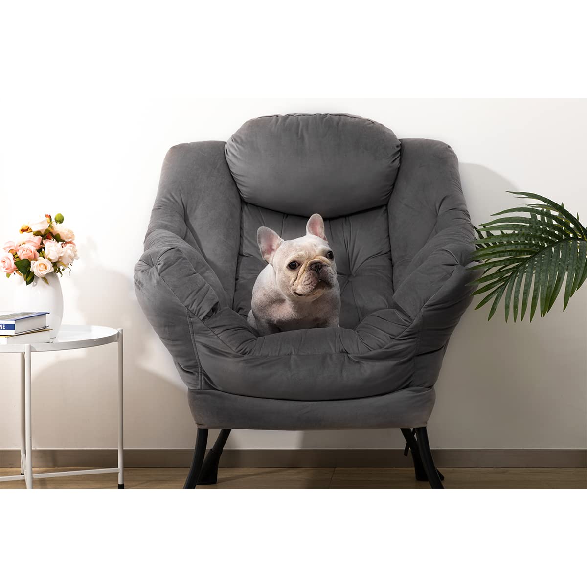 HollyHOME Modern Fabric Large Lazy Chair, Accent Oversized Comfy Reading Chair, Thick Padded Cozy Lounge Chair with Armrest, Steel Frame Leisure Sofa Chair for Living Room, Bedroom, Dorm, Smoky Grey