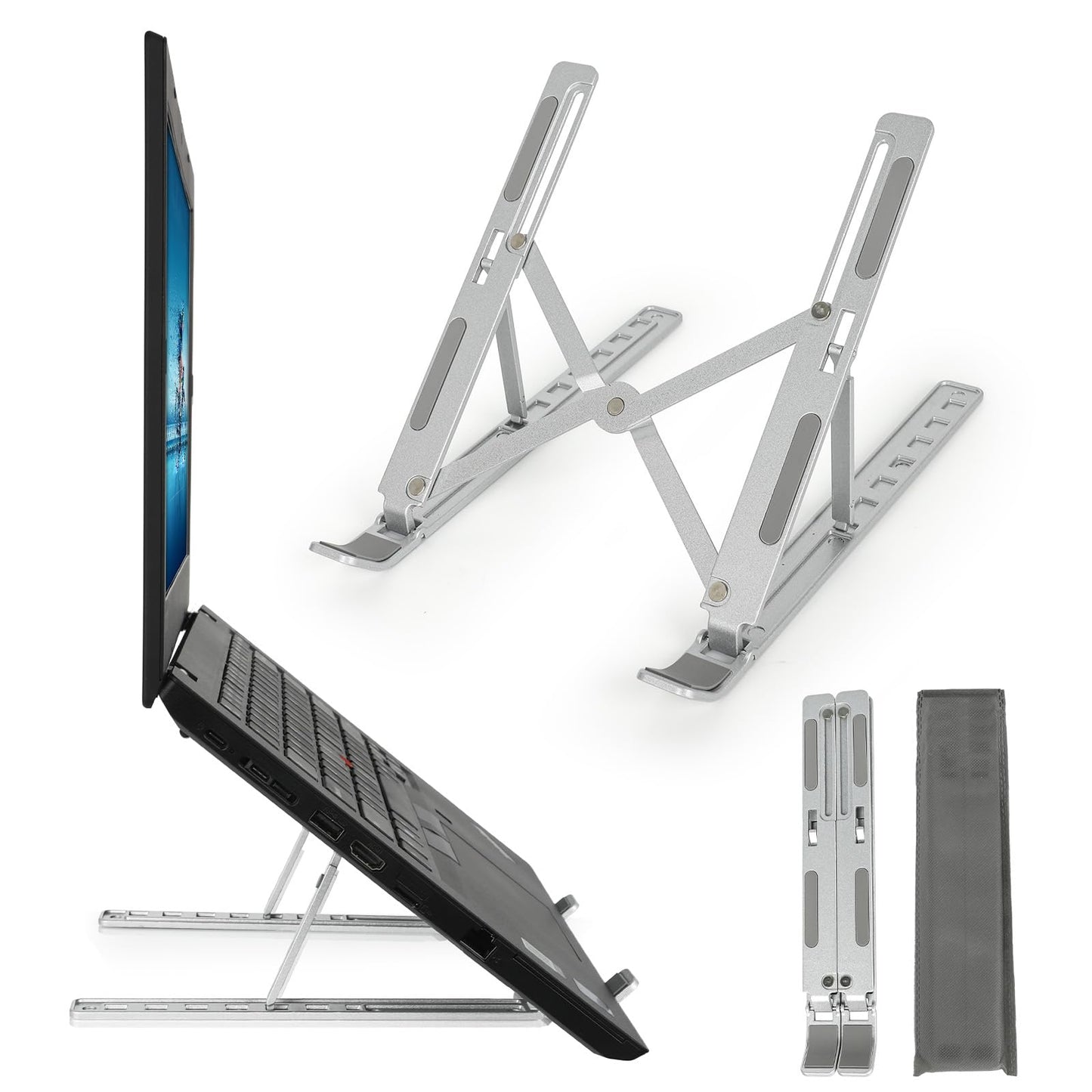 Laptop Stand, 7 Angles Adjustable Laptop Holder Riser Computer Tablet Stand, Aluminum Ergonomic Foldable Portable Desktop Holder, Ventilated Cooling Notebook Stand for 10-18”Laptops Tablet, Silver