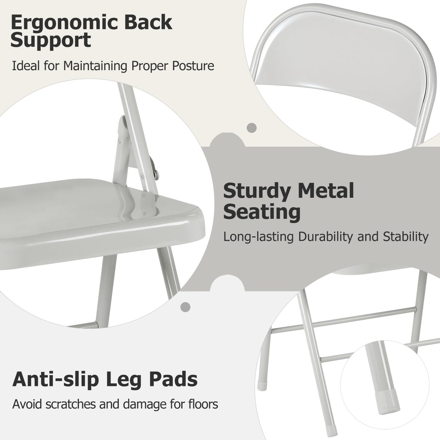 Folding Chairs Set of 4, Metal Stackable Seats