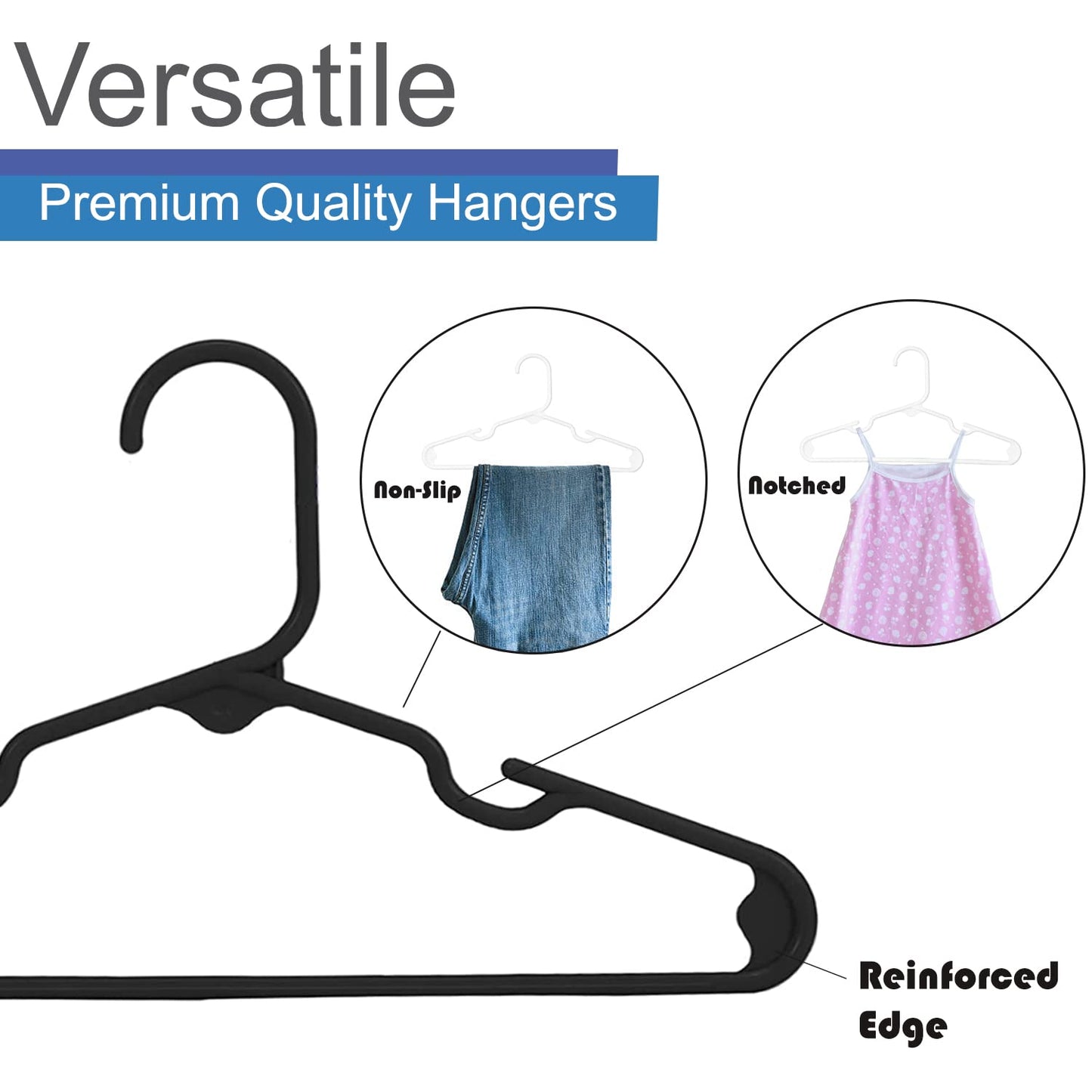 HESHBERG Kids Plastic Hangers 60 Pack - Black