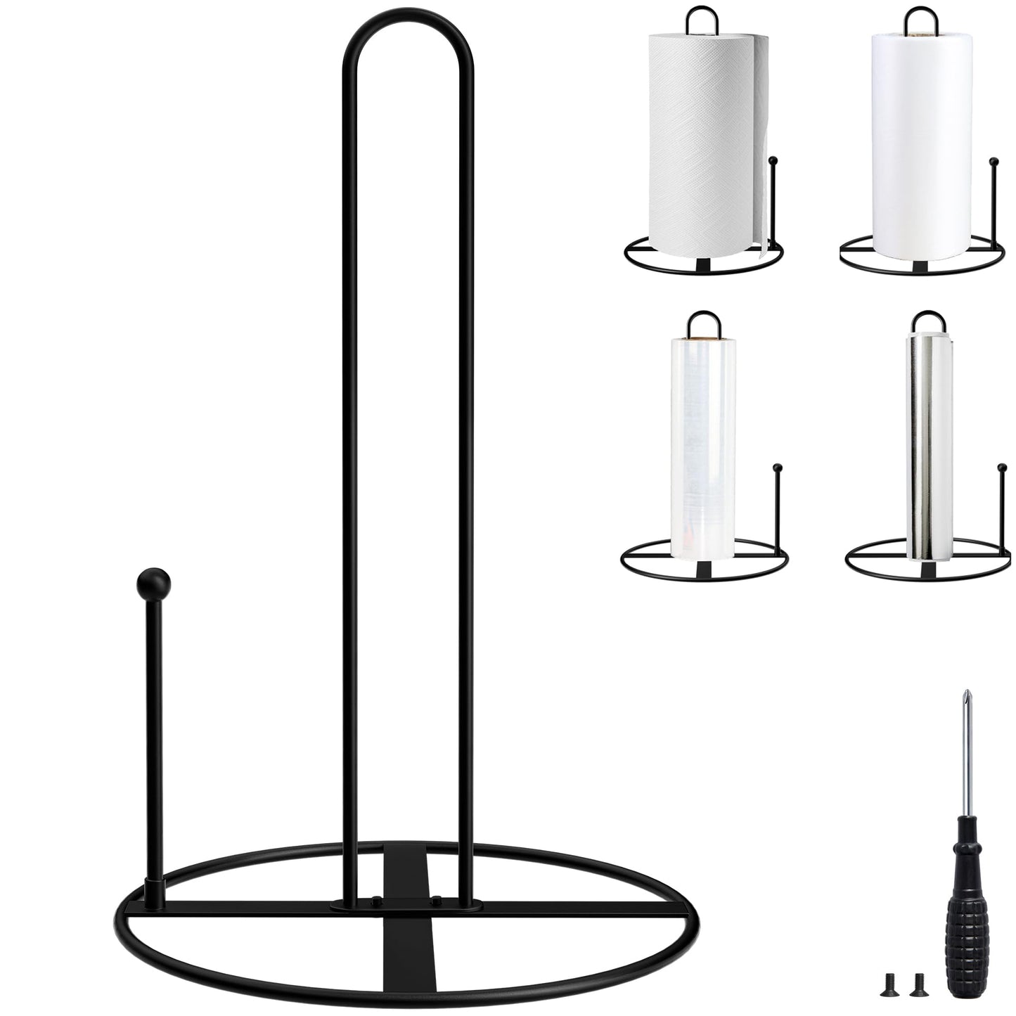 Paper Towel Holder Countertop, Black Paper Towel Holder - Kitchen Roll Holder for Standard and Large Size Rolls (Deep Black)