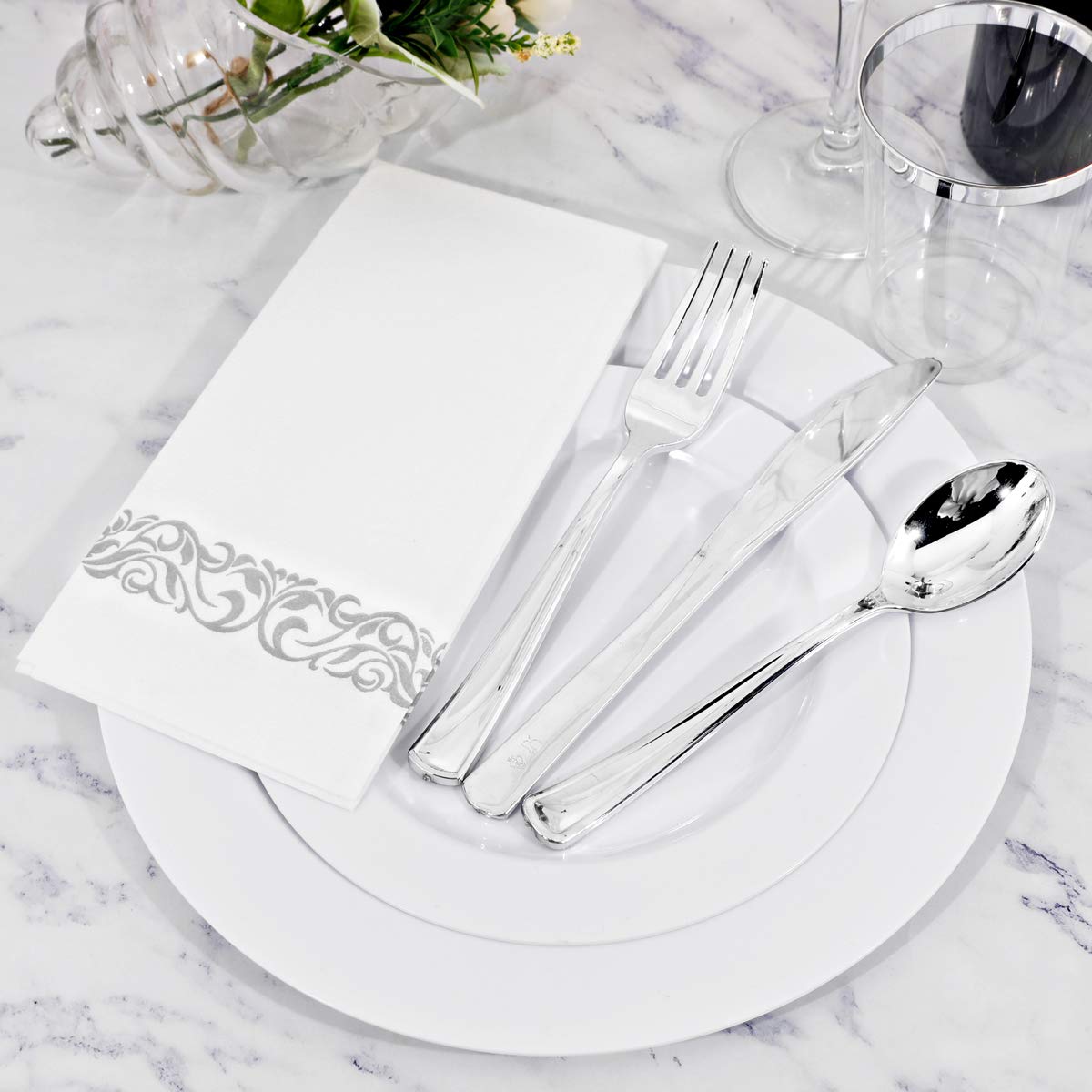 350-Piece Disposable Plates, Silverware & Cups Set For 50