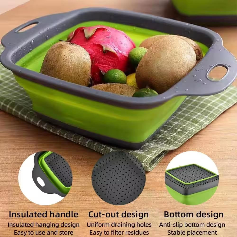 3 Pack Silicone Collapsible Colanders for Easy Storage