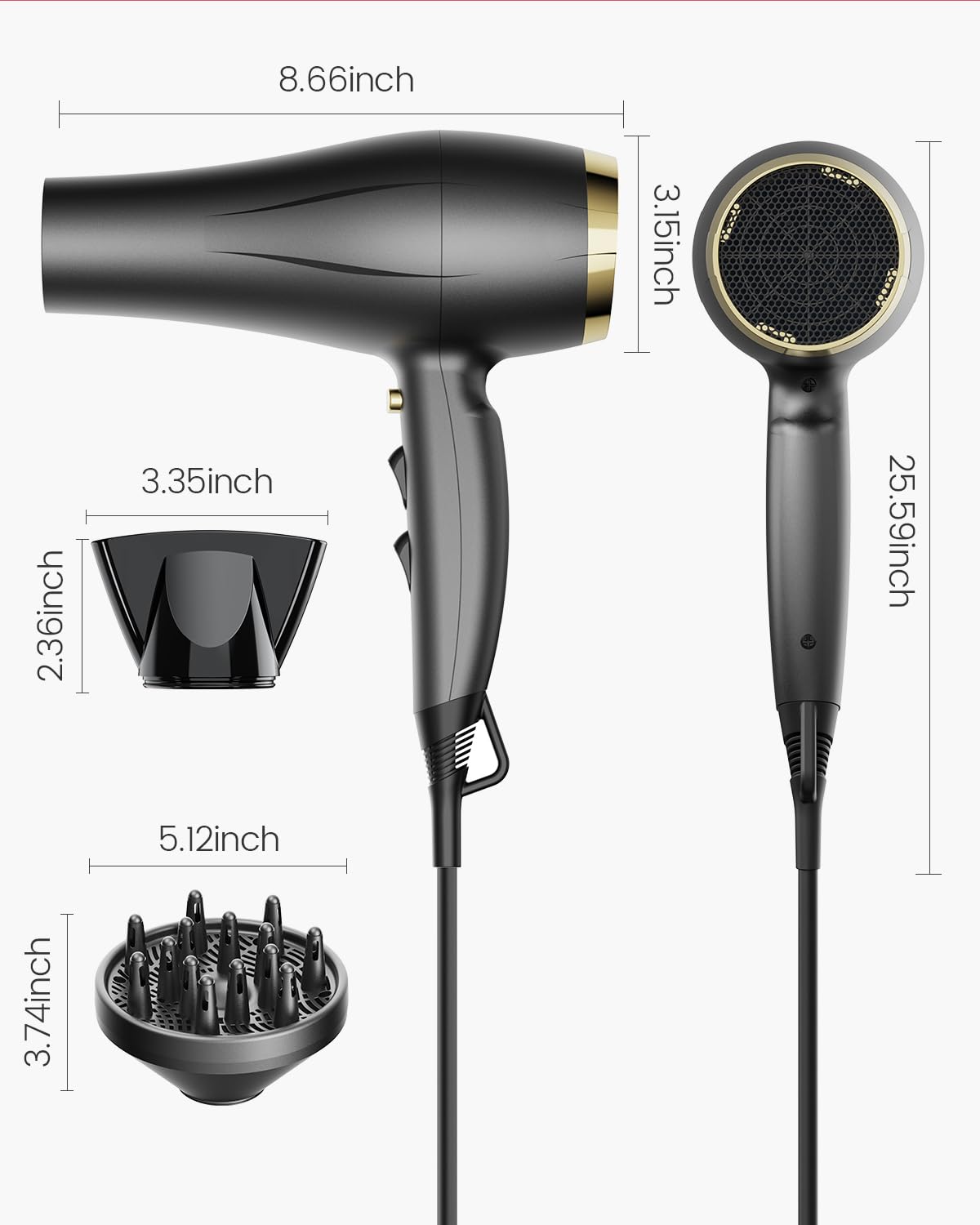 Ionic Hair Dryer with Diffuser and Cool Shot