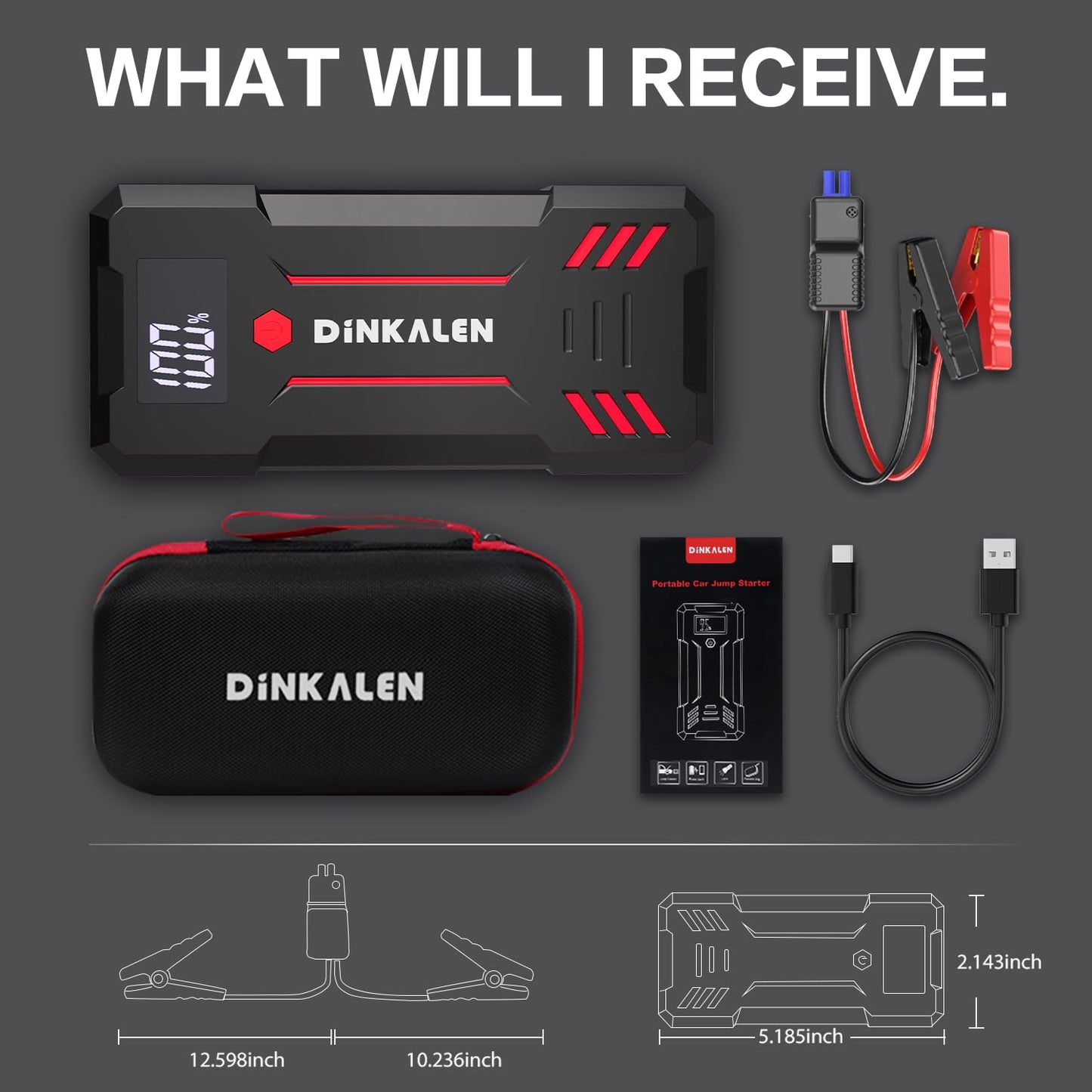 Portable 3000A Car Jump Starter with LED Lights