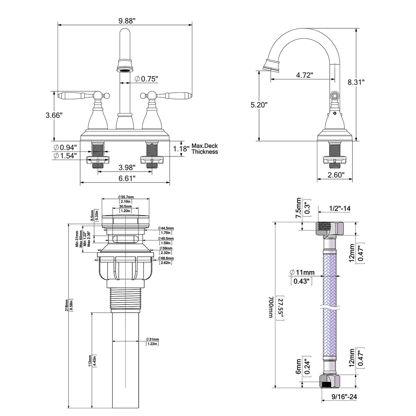 BRAVEBAR Brushed Nickel Bathroom Sink Faucet