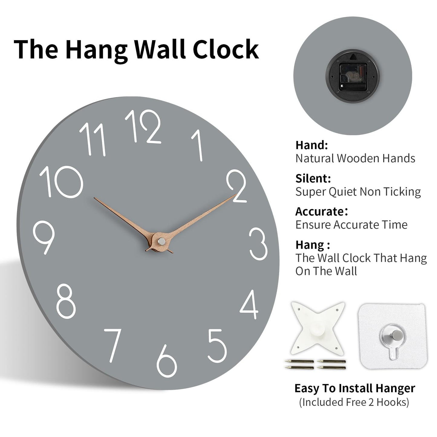 cicininc 14 Inch Wall Clock - Grey Wall Clocks Battery Operated - Silent Non Ticking Wall Clocks Modern - Big Clock for Bedroom Kitchen Bathroom Office Living Room (14" Gray)