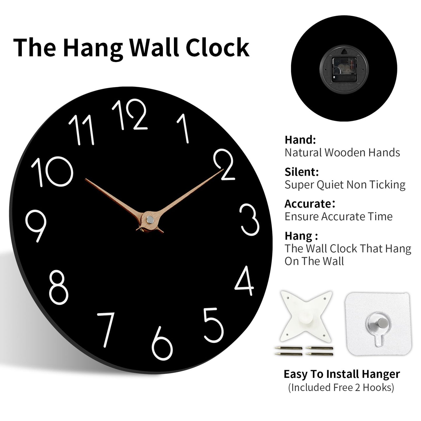 cicininc 14 Inch Wall Clock - Black Wall Clocks Battery Operated, Silent Non-Ticking Modern Wall Clocks - Big Clock for Bathroom Bedroom Living Room Kitchen Office (14")