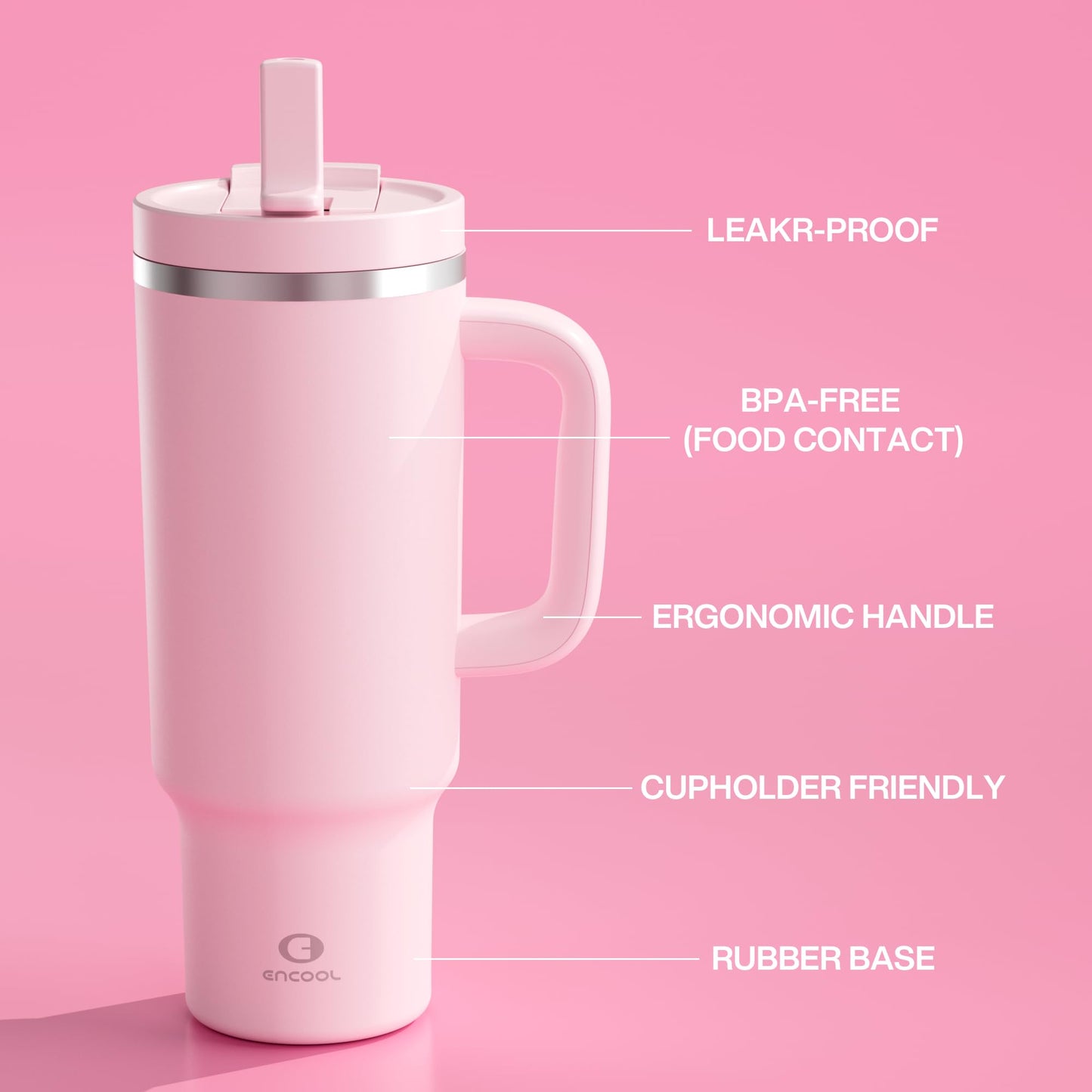 40 oz Insulated Tumbler with Handle and Straw