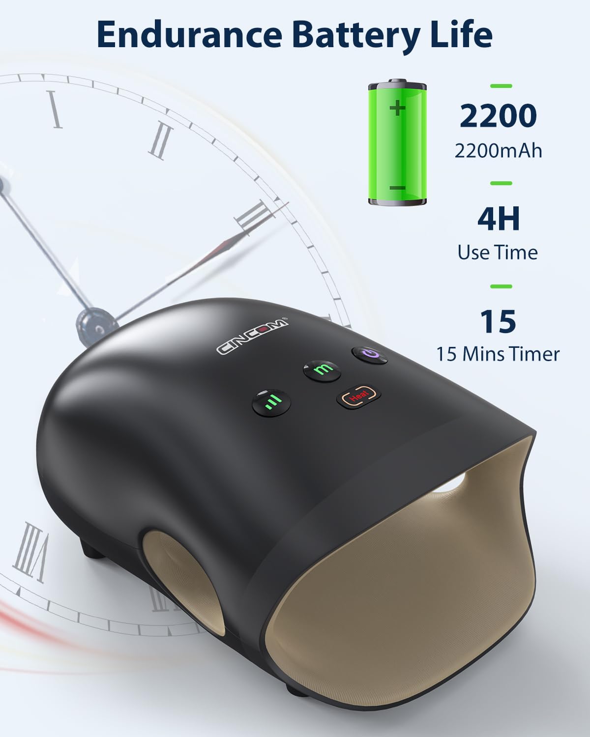 CINCOM Cordless Hand Massager with Heat and Compression