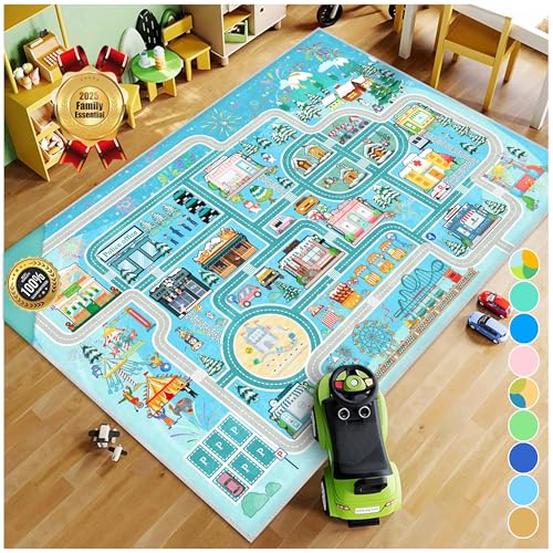 Kids City Road Play Rug Non-Slip Washable Carpet