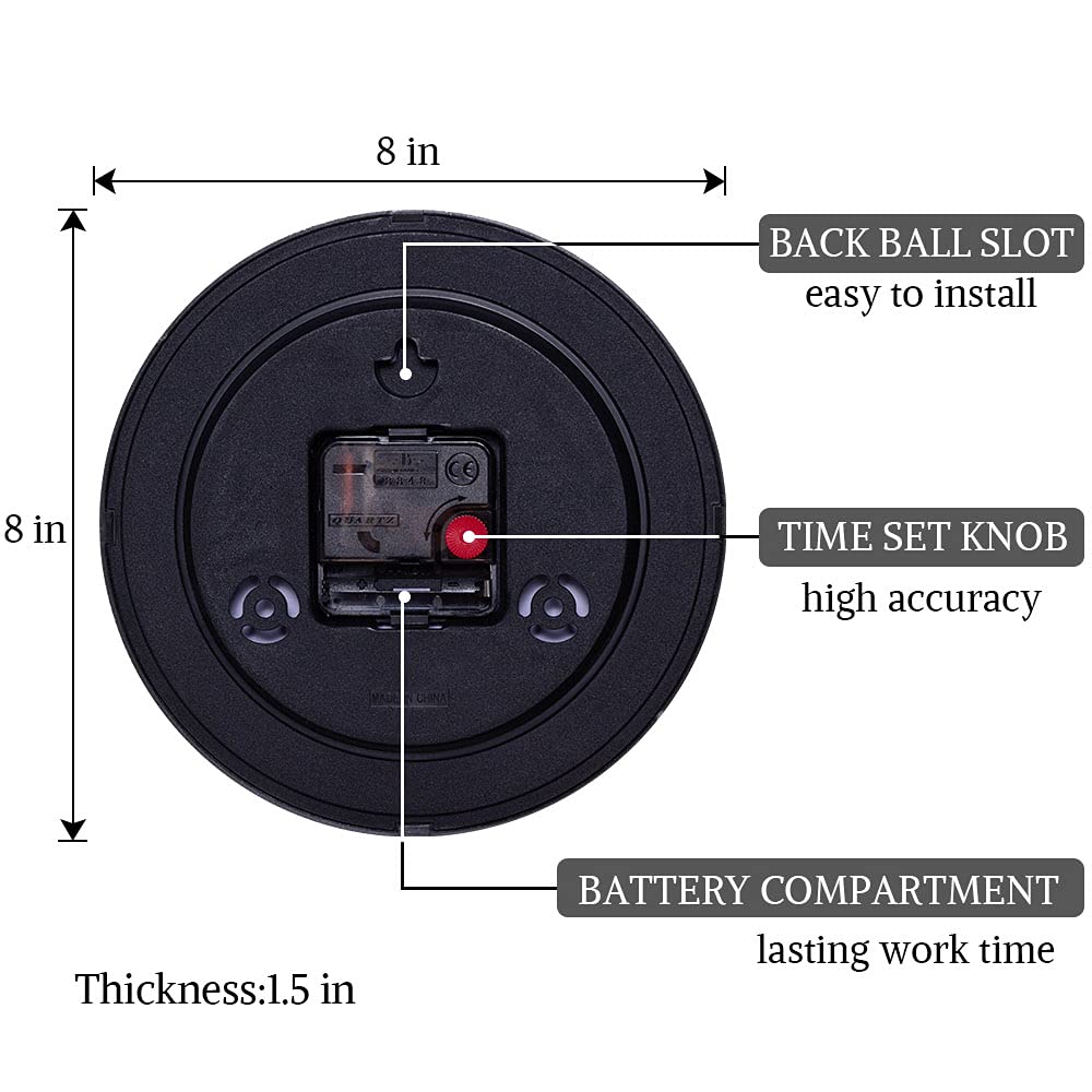 8" Silent Quartz Non-Ticking Wall Clock