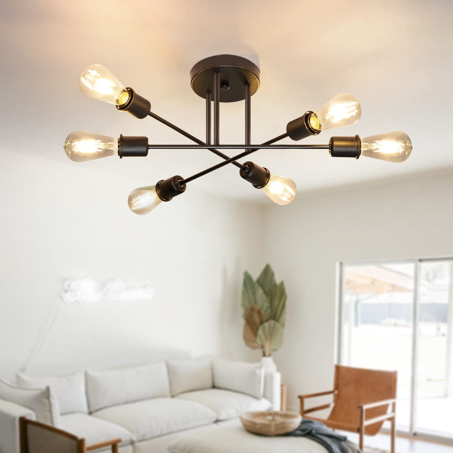 Hurrah Sputnik Light Fixture Black - 6 Lights Flush Mount Ceiling Light Fixture Industrial Chandeliers Modern for Kitchen Dining Room Living Room Bedroom Laundry E26