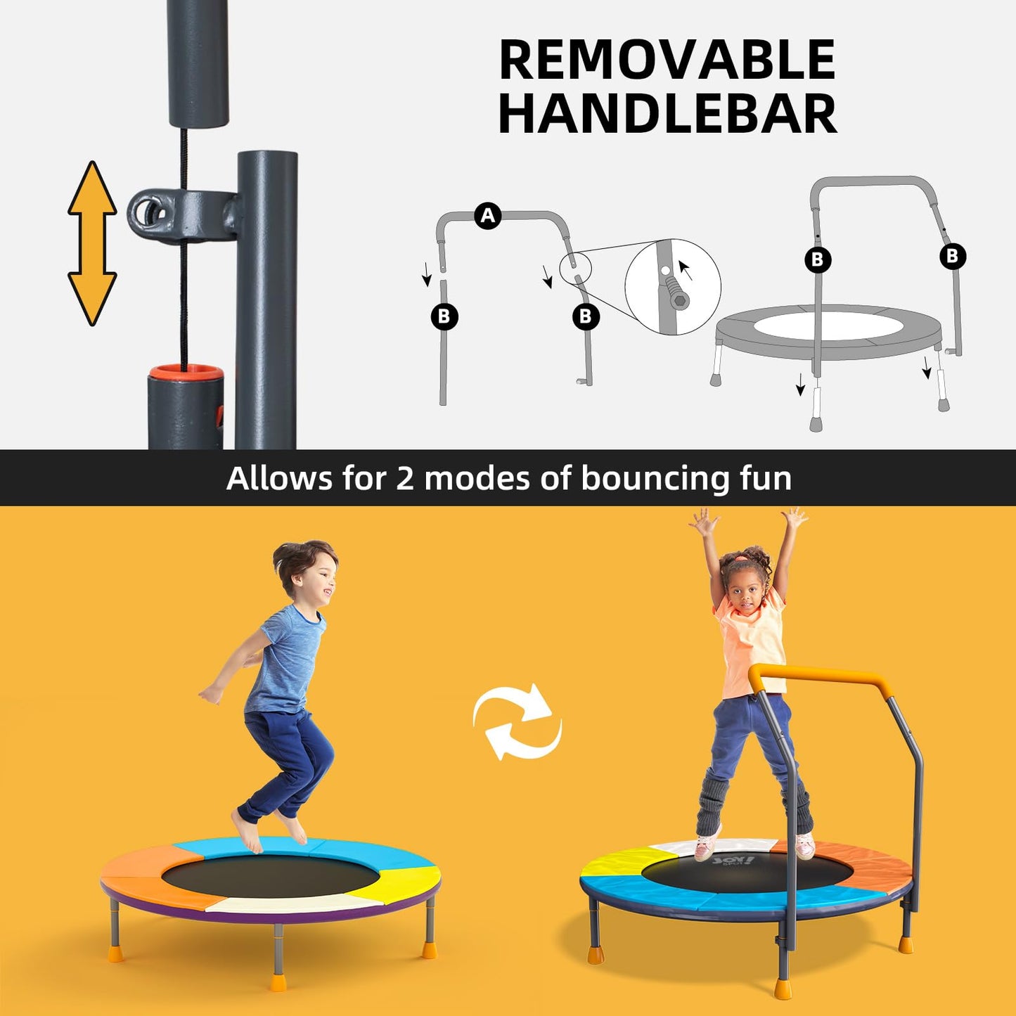 3FT Toddler Trampoline with Adjustable Handlebar
