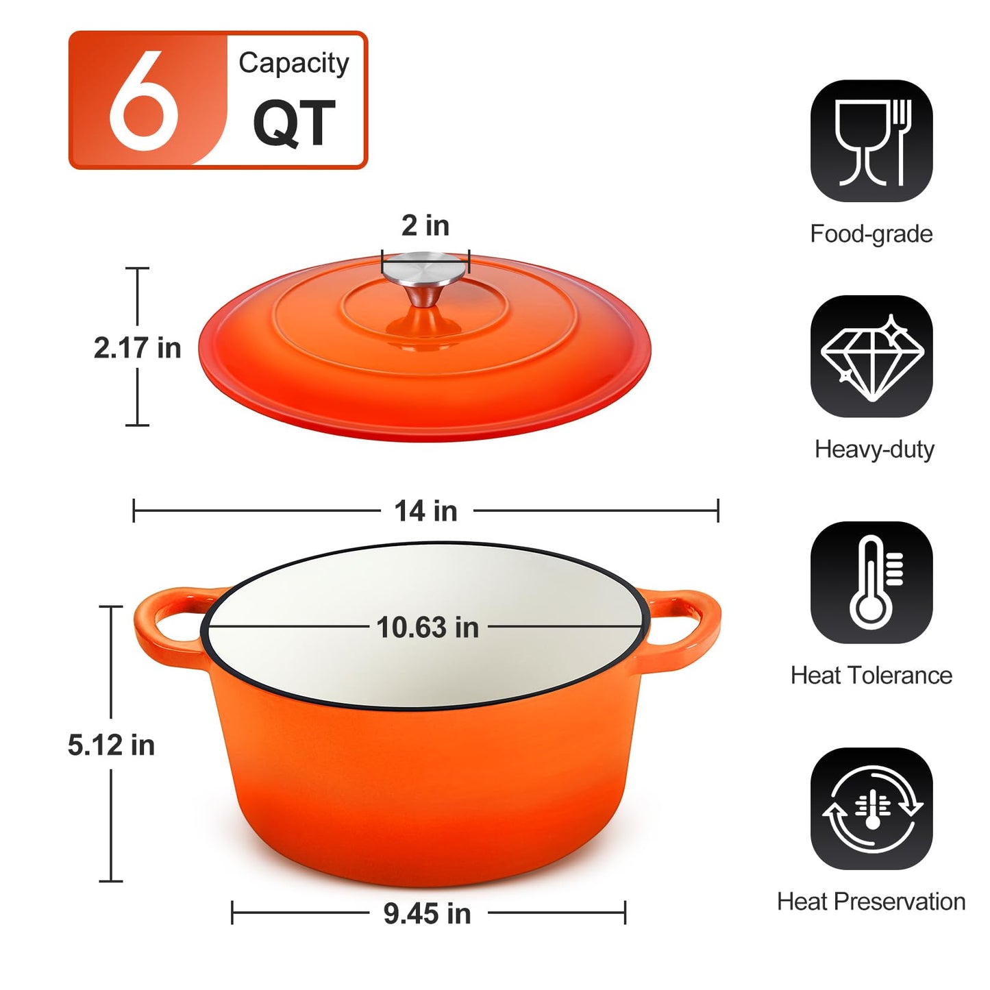 6QT Enameled Cast Iron Dutch Oven Pot