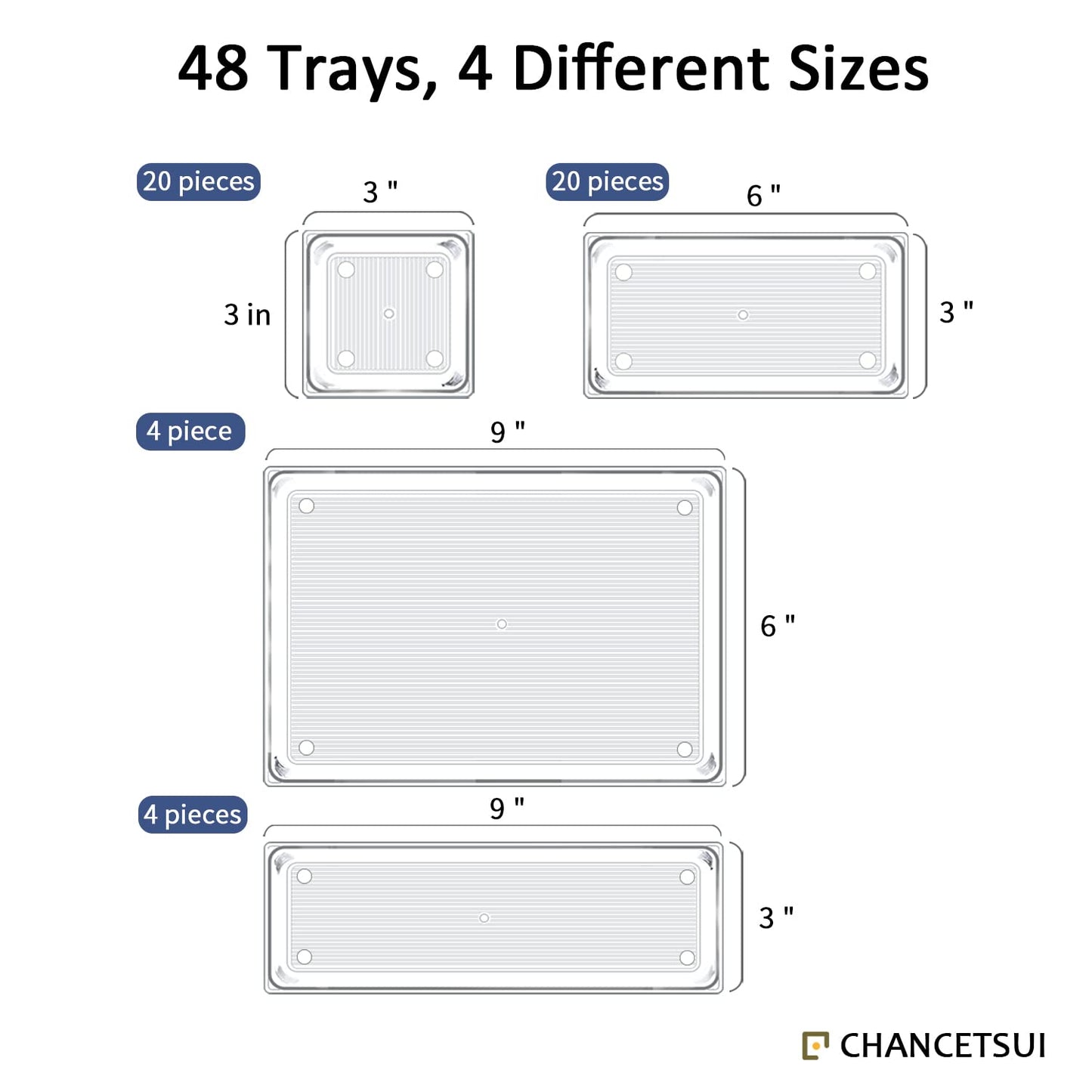 48Pcs Clear Plastic Drawer Organizer Set 4-Size Versatile Vanity and Desk Drawer Storage Bins, Drawer Organizer Trays and Bathroom Drawer Organizer for Jewelries, Kitchen Utensils, Office Supply
