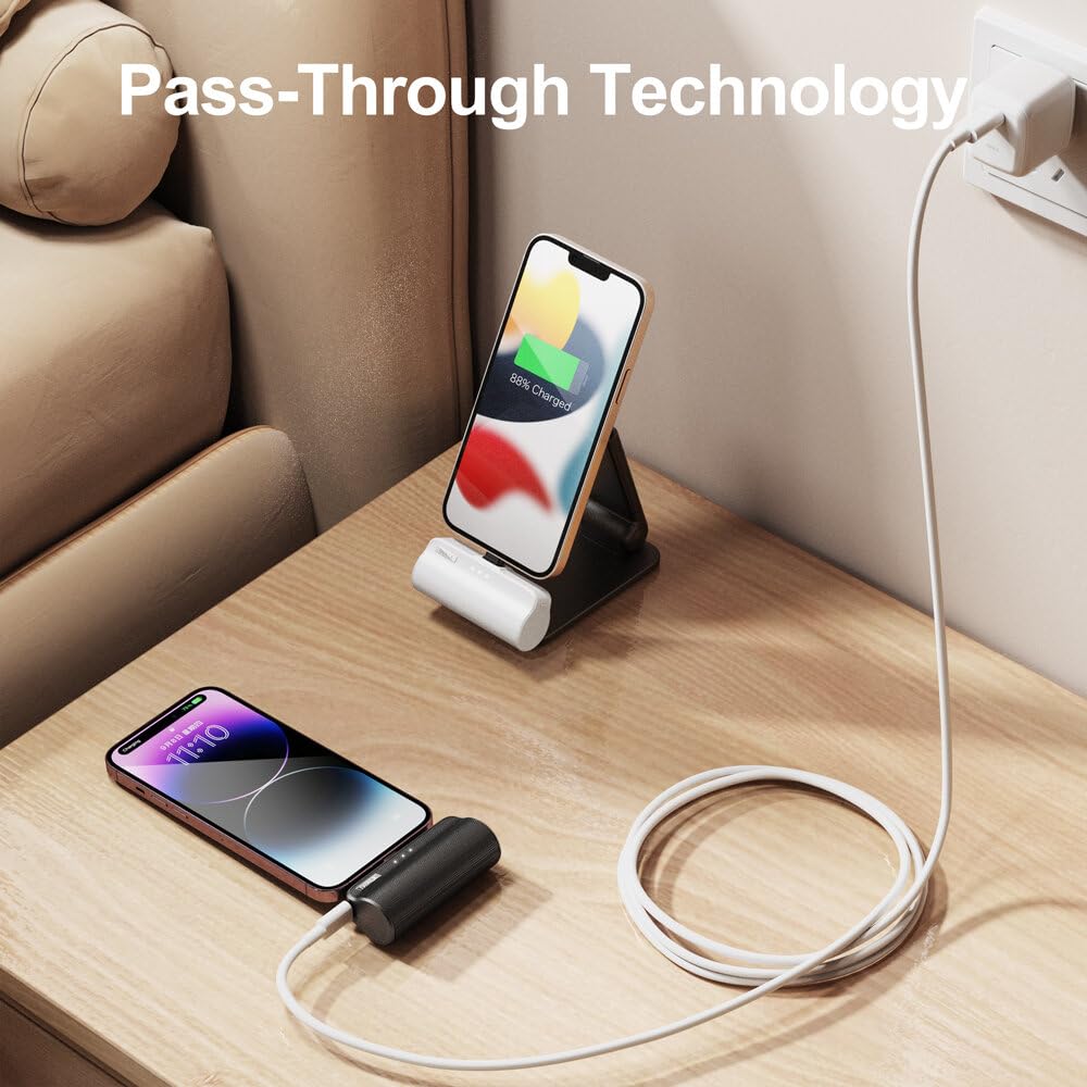 iWALK Portable Charger with Built in Plug, 3350mAh Tiny Power Bank Small Battery Pack Compatible with iPhone 14/14 Pro/13/13 Pro/12/12 Pro/11/XR/XS/X/8/7/6,AirPods,(2pack,Black and White)