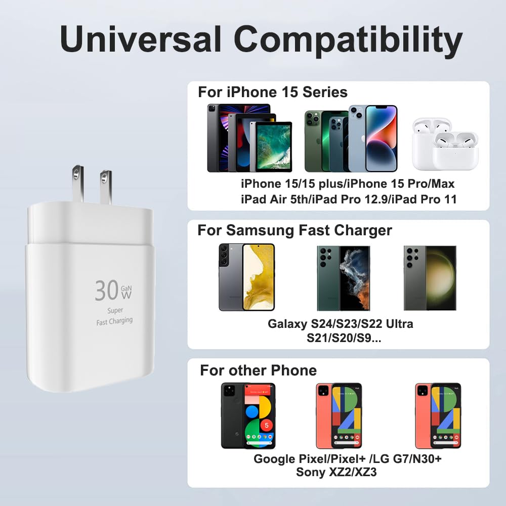 iPhone 15 Pro Charger Fast Charging-30W USB C Fast Charger Block with 10ft Long USB C Charging Cable Cord for iPhone 15/15 Pro/15 Pro Max/15 Plus, iPad 12.9/11/10.9, Samsung Galaxy S24Ultra-3 Pack