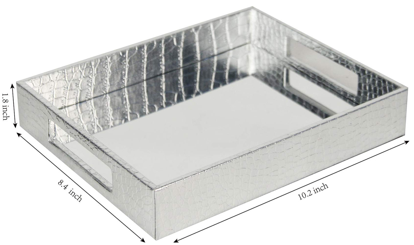 Silver Decorative Mirror Tray for Makeup Organizer