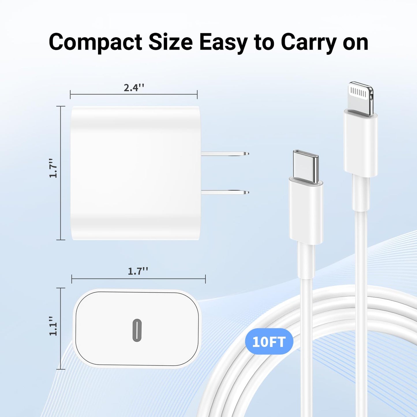 i Phone Charger Fast Charging 10 FT, 3-Pack 20W PD USB C Charger Block with i Phone 14 13 Charger Cable 10 Foot, Compatible with iPhone 14 Pro/13Pro Max/12/11Pro/Mini - White