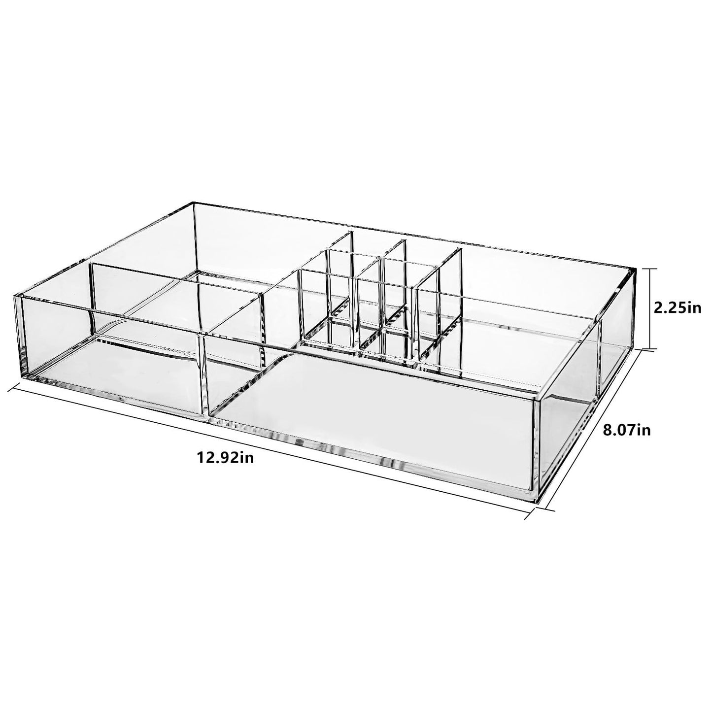Clear Makeup Organizer with 8 Dividers for Vanity