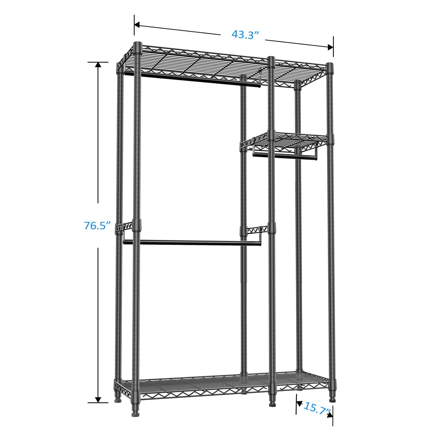 IZEUK Heavy Duty Rolling Garment Rack with 3 Rods