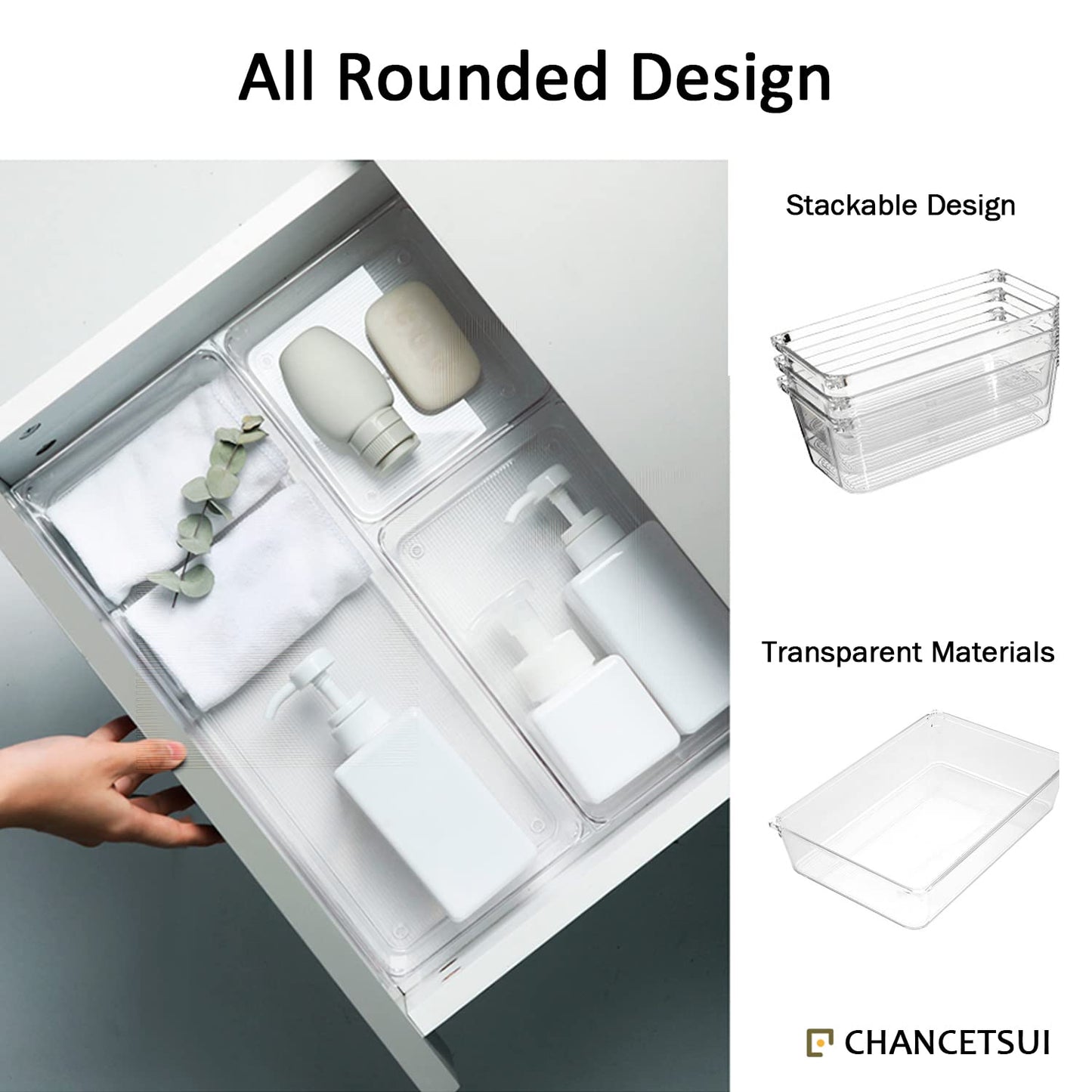 48Pcs Clear Plastic Drawer Organizer Set 4-Size Versatile Vanity and Desk Drawer Storage Bins, Drawer Organizer Trays and Bathroom Drawer Organizer for Jewelries, Kitchen Utensils, Office Supply