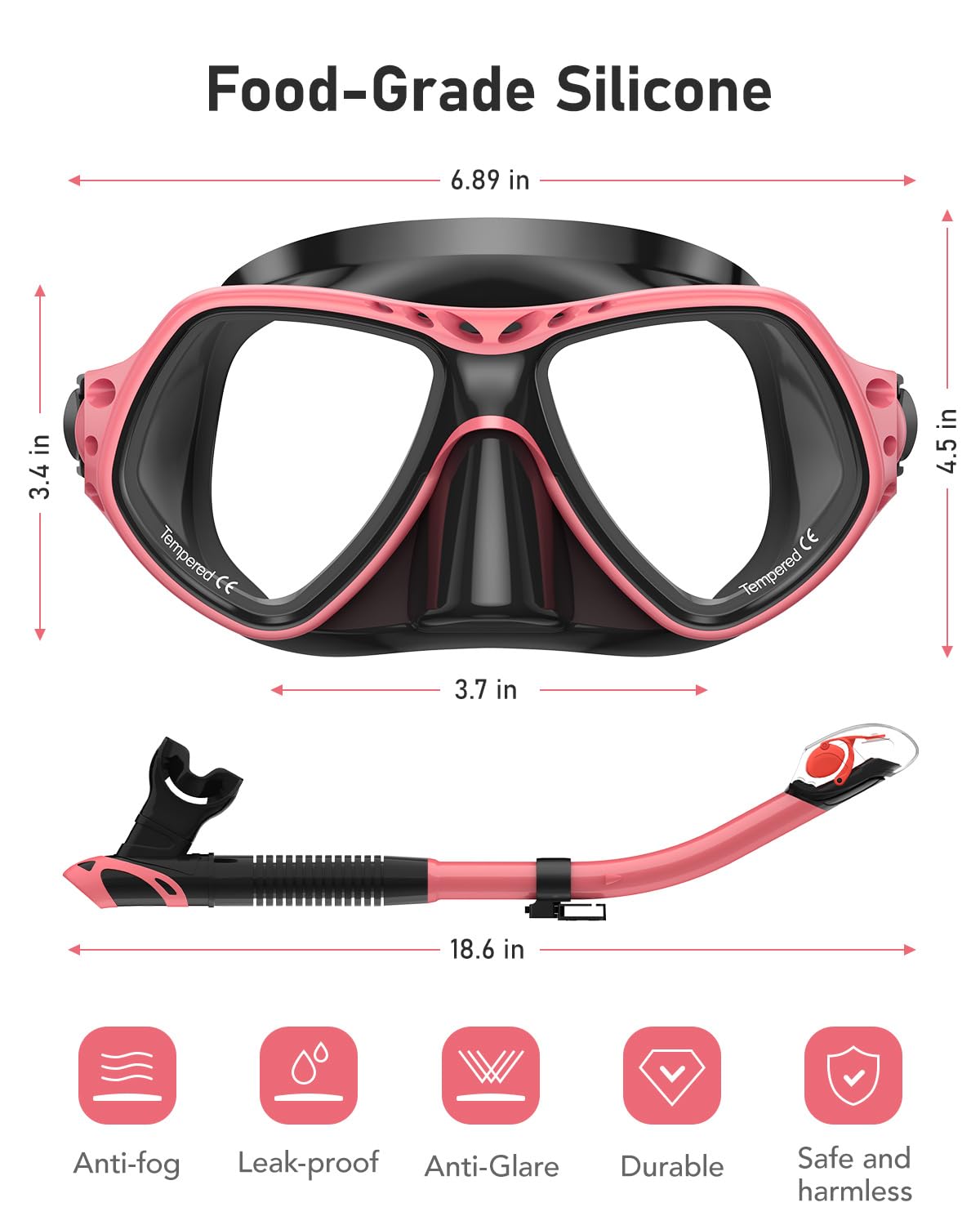 Fawater Dry Snorkel Set with Anti-Fog Mask