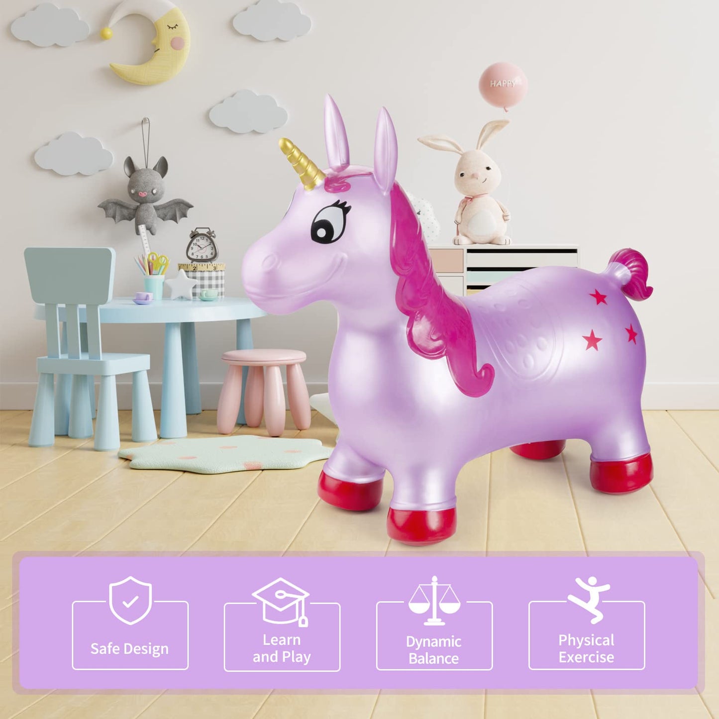 Bouncy Inflatable Unicorn Ride-on Toy for Kids