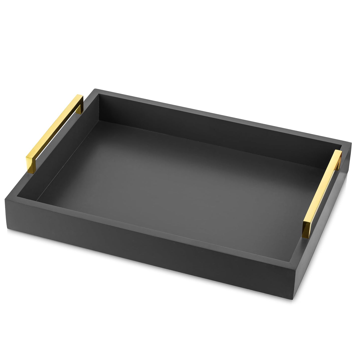 Hanobe Grey Decorative Trays for Coffee Table MDF Large Ottoman Tray for Living Room Bathroom Coffee Bar Decor Modern Tray with Gold Handles (Gray, 3)